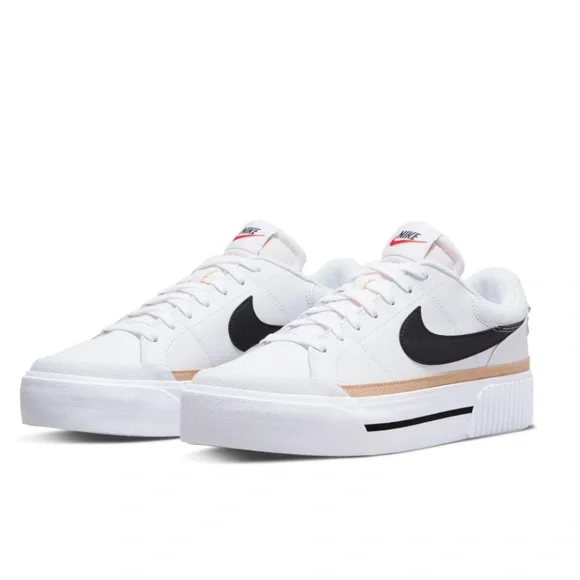 NWT SZ 6.5 NIKE WOMENS COURT LEGACY LIFT SNEAKERS- Black/Sail-white-team Orange - Picture 7 of 8